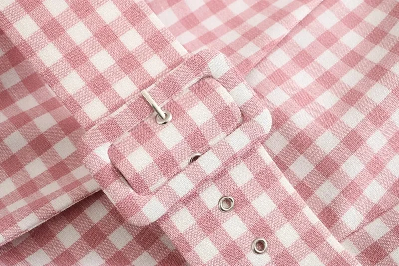 Blazer à carreaux rose doux avec ceintures pour femme, blazer à manches longues, décontracté, imbibé, nouveau, mode chic, printemps, automne, 2023