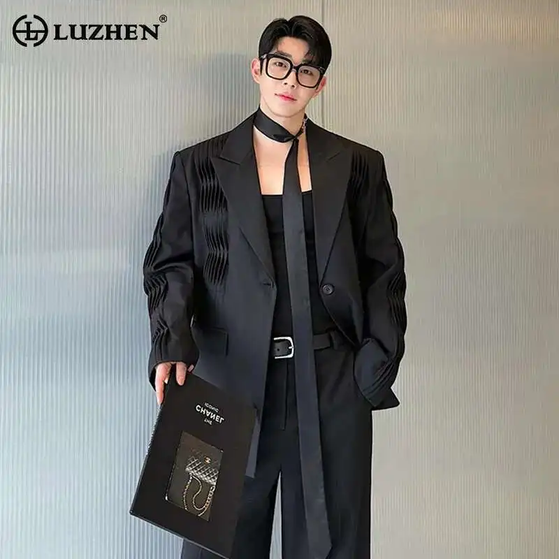 LUZHEN Trendy 2025 Pleated Spring Wave New Personalized Suit Jacket Designer Trendy Elegant Handsome Men's Blazer Coat LZ8772