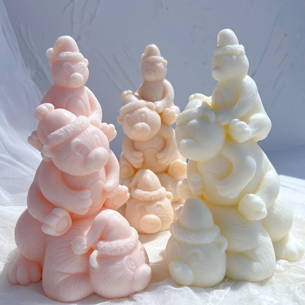 Teddy Bear Christmas Tree Candle Molds Dinner Cake Animal Silicone Mold Soy Wax Silicone Mould Christmas Home Resin Decor