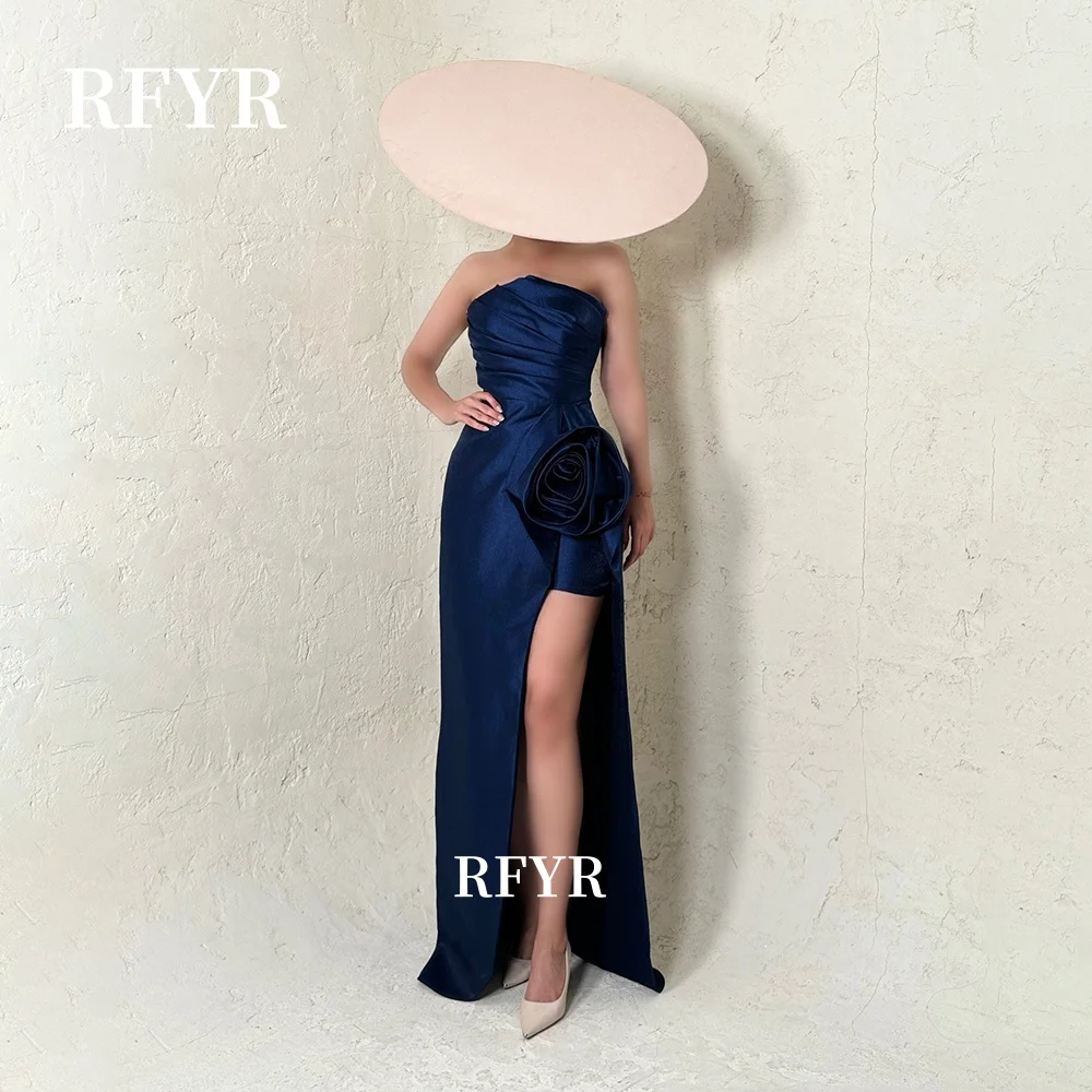 

RFYR Mermaid Evening Dress with Flowers Party Dress Side Slit Formal Occasion Dress Elegant Prom Dresses Satin Customized