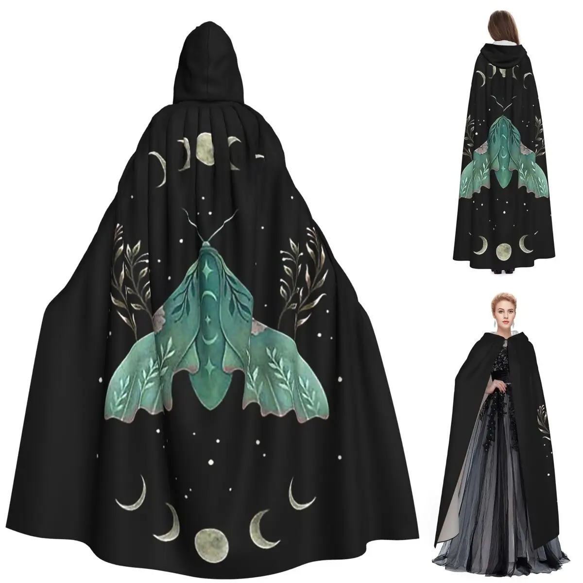 

Длинный плащ с капюшоном «Луна и мольт», средневековый костюм ведьмы, накидка для косплея, накидка на Хэллоуин, вечеринка для взрослых, унисекс
