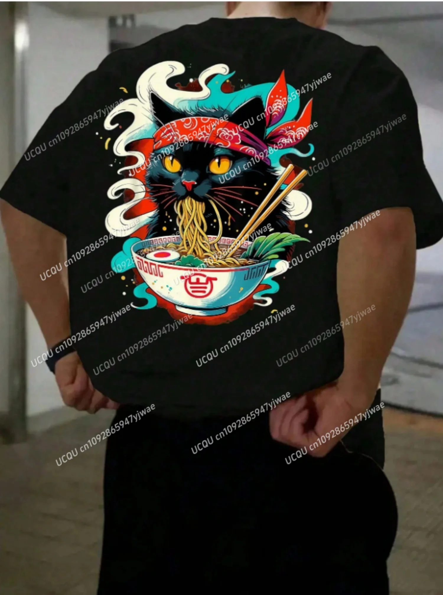 

2025 Summer Japanese cat Print Men T-Shirt O-Neck Short Sleeves Jersey Plus Size Sport Daily Tees Men Clothes