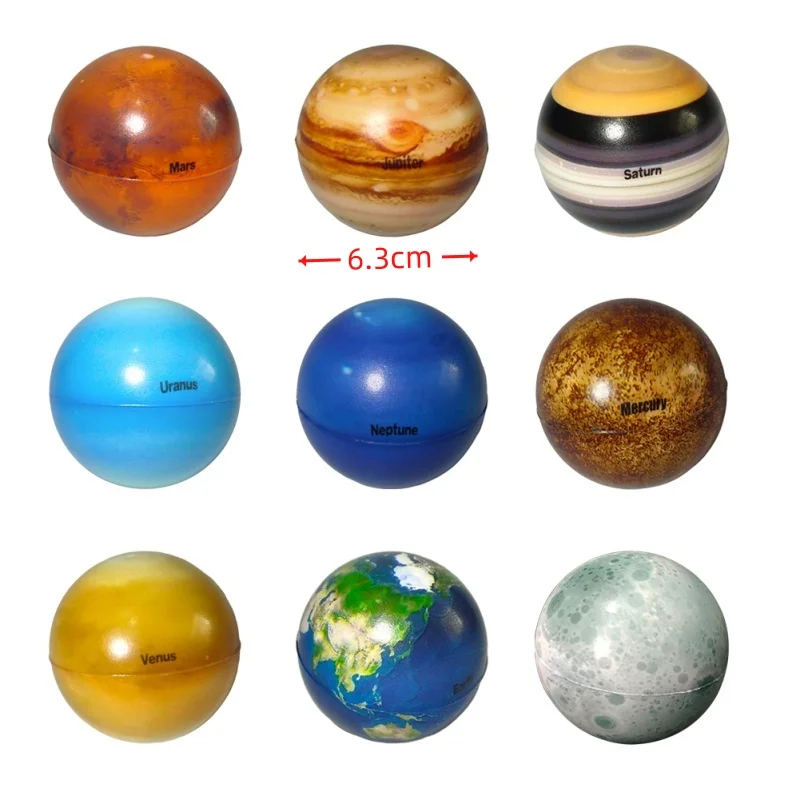 Bolas hinchables de planetas para niños, juguetes educativos para aliviar el estrés, material de enseñanza, esponja de estrella y Luna, impresión elástica, 9 piezas