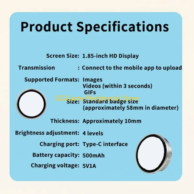 U55B Innovative Digital Badges Pin With Touch Sensitive Display And Preloaded Images Suitable For Daily Wear 4 Gear Brightness