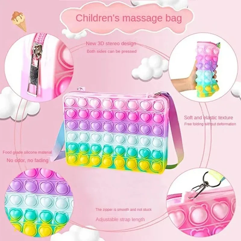 Pop Shoulder Bag for Girls Fidget Toy Big Pop Itting Purse Crossbody Bag for IPad Mini Push Bubble Christmas Bag Popper Handbag