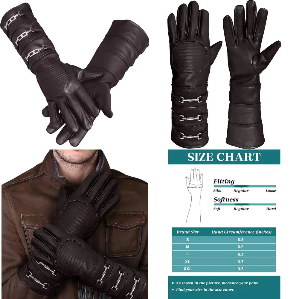 

Sheepskin Leather Gauntlet Gloves for Men - Cosplay Costume, Unlined, Long Arm Cuff, Regular Fit, Sky Blue