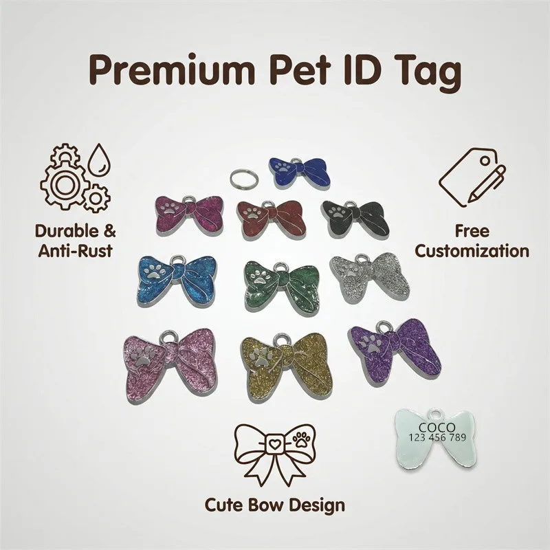 Personalized Name ID Bow Dog Pendant Bow Tie Pet Collar Accessories Cat Dog Tag Puppy ID Customized Anti-lost