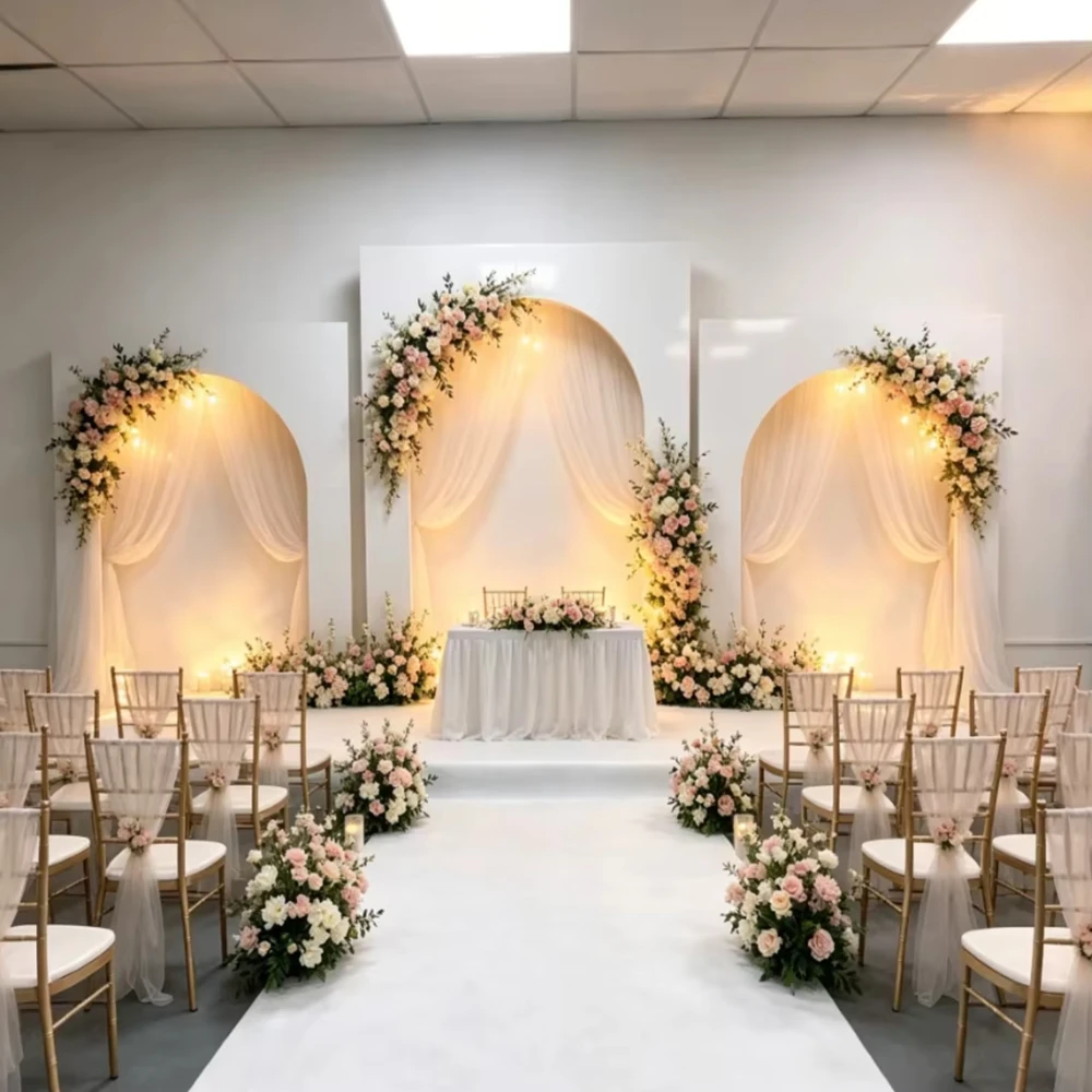 

3pcs Screen Backdrop Shelf Wedding Arch Gold-plated Geometry Flower Door Stand Artificial Floral Decor Frame