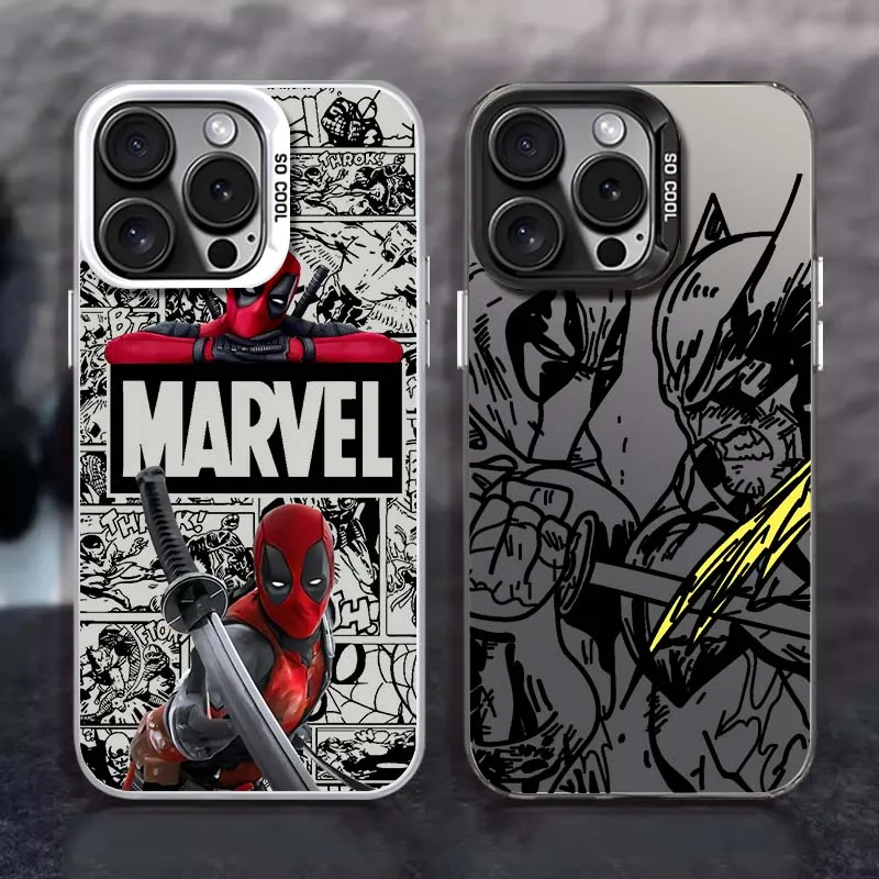 

Marvel Deadpool Wolverine For Apple iPhone 16 15 14 13 12 11 XR XS X Pro Max Plus Colorful Silver Phone Case Soft Cover