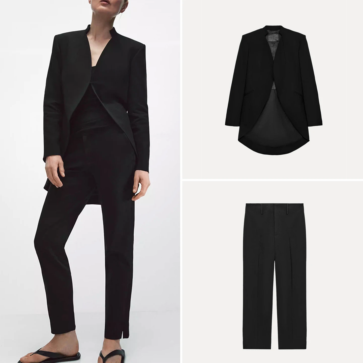 

Women's Long Suit Jacket 2026 New Style Ironed Stripe Pants High Waist Spring Fashion Set ZADATA Brand Long Sleeve Trousers