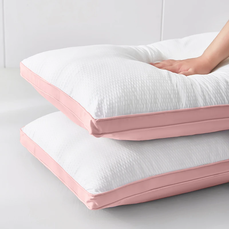 2024 New Seersucker Pink White Pillow Comfortable Feather Cotton Filling Pillows Core Single Cervical Neck Support Sleep Pillow