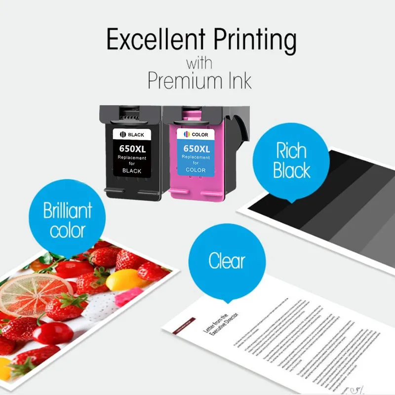 Compatible 650XL Ink Cartridge Replacement for HP 650 XL for HP650 Deskjet 1015 1515 2515 2545 2645 3515 3545 4515 4645 Printer