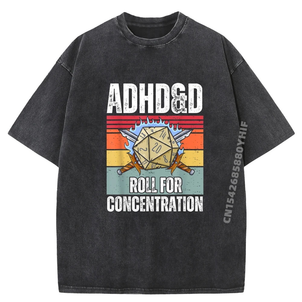 

Retro Vintage ADHD D Roll Tops Tees Girlfriend Graphic T-Shirt Slogan Loose Washed T Shirt Funny Comfortable Shirt