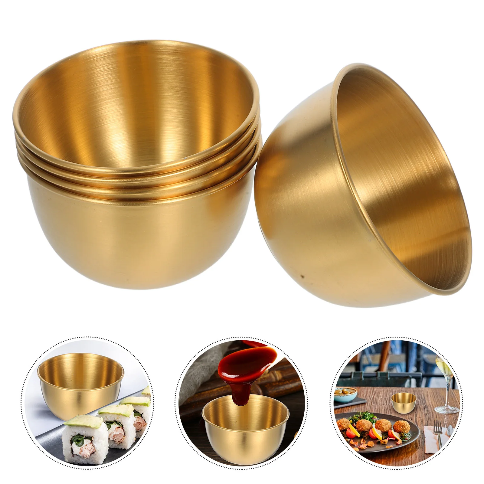 

5Pcs Stainless Steel Dipping Sauce Bowls Food-Grade Polished Mini Sauce Containers for Sushi Salad Charcuterie Serving