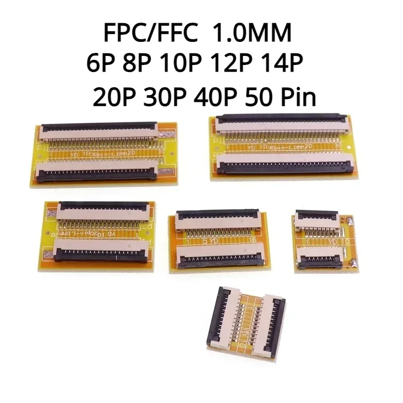 5pcs 1.0mm Pitch FPC/FFC Flexible Flat Cable Extension Board 6P-50P Pin Connector Adapter