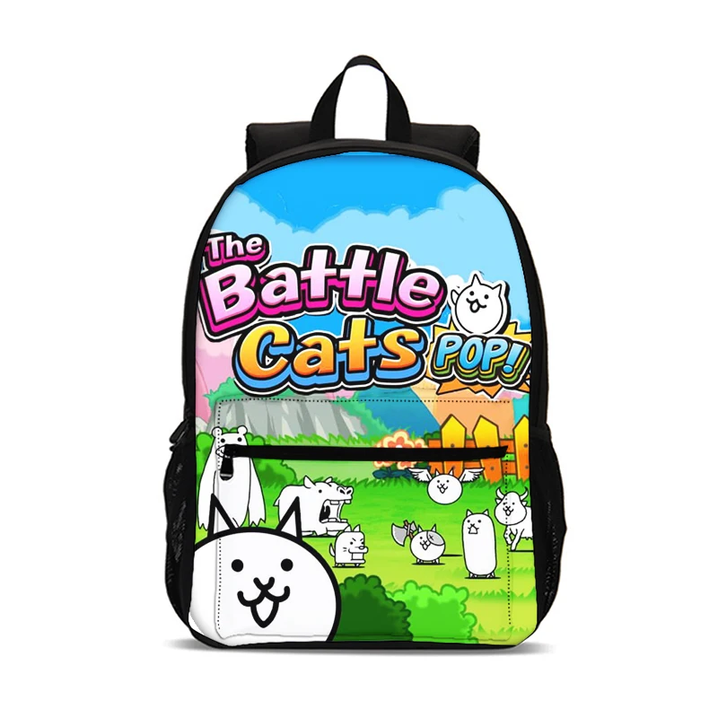 حقيبة ظهر The Battle Cats مقاس 47 سم/18.5 بوصة حقيبة مدرسية ذات سعة كبيرة حقائب كتب للطلاب حقيبة ظهر للكمبيوتر للبنين والبنات أفضل متحركة