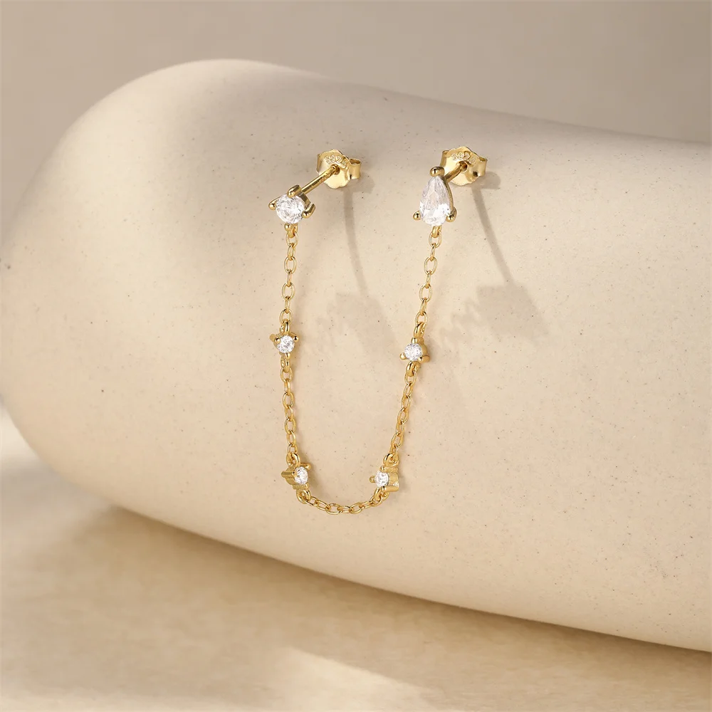 

AIDE 925 Sterling Silver Gold Color Tassel Zircon Drop Earrings For Women Ins Minimalism Long Chain Earrings Studs Gift Jewelry