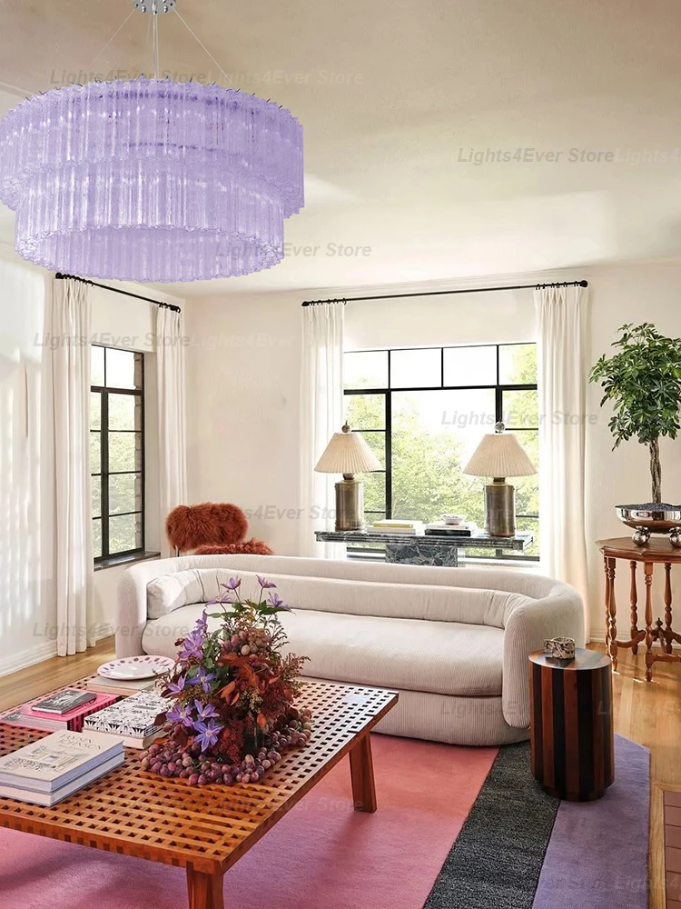 

French Chic Design Purple Handmade Glass 1205 Pendant Light Elegant Home Applicant LED Dimmable Lamp For Dining Room Living Room