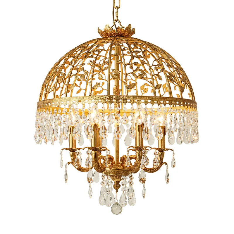 

French all-copper crystal chandelier European entrance foyer lamps