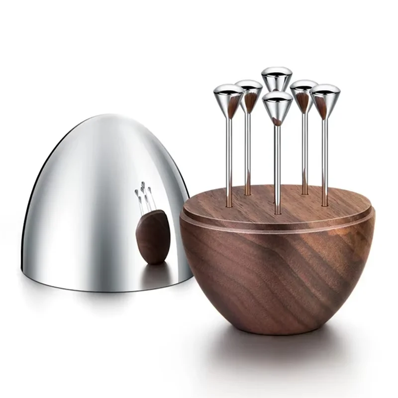 ABZV-Walnut Base Stainless Steel Luxury Toothpick Holder Decorative For Table Decoration Home Decor Party Bar
