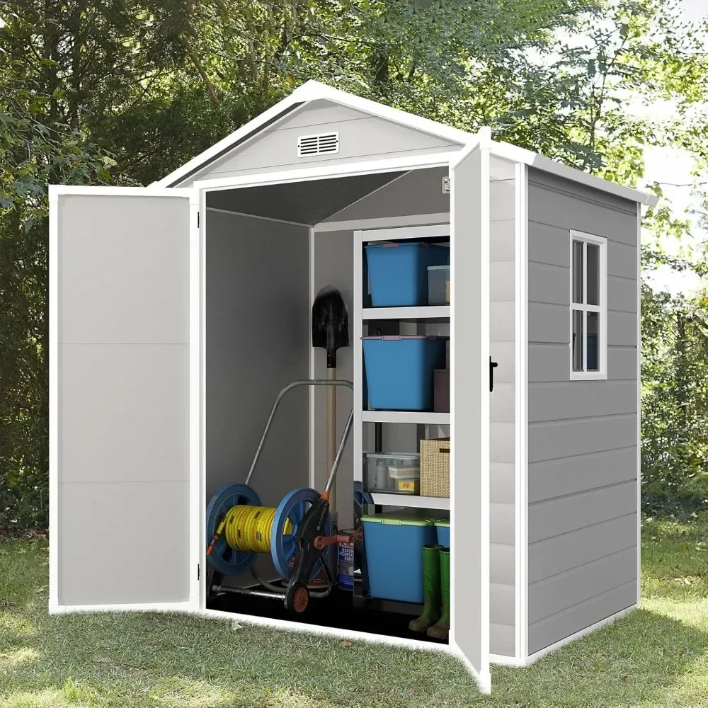 

Outdoor Storage Shed 6x4.4FT, Resin Sheds with Floor, Plastic Sheds with Floor for Garden Tool, Waterproof Outdoor Resin Shed