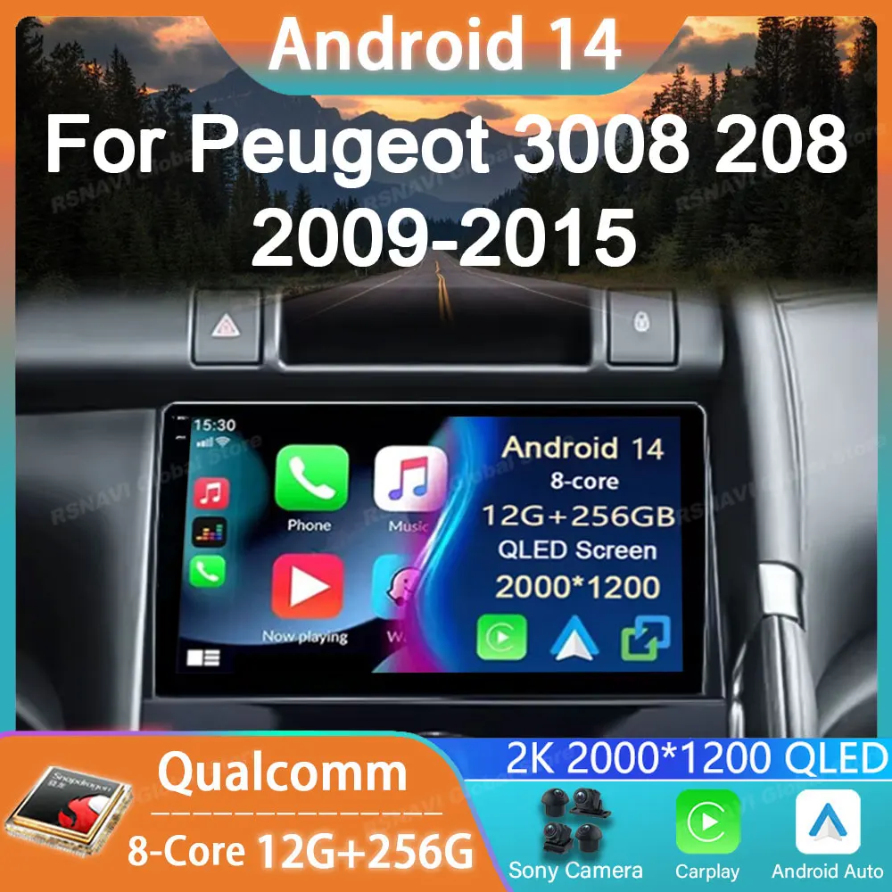 

Автомобильный радиоприемник Android 14, для Peugeot 3008 2009-2015, GPS Carplay, мультимедийная навигация, стерео, авто DSP-плеер, BT 2din, головное устройство, аудио