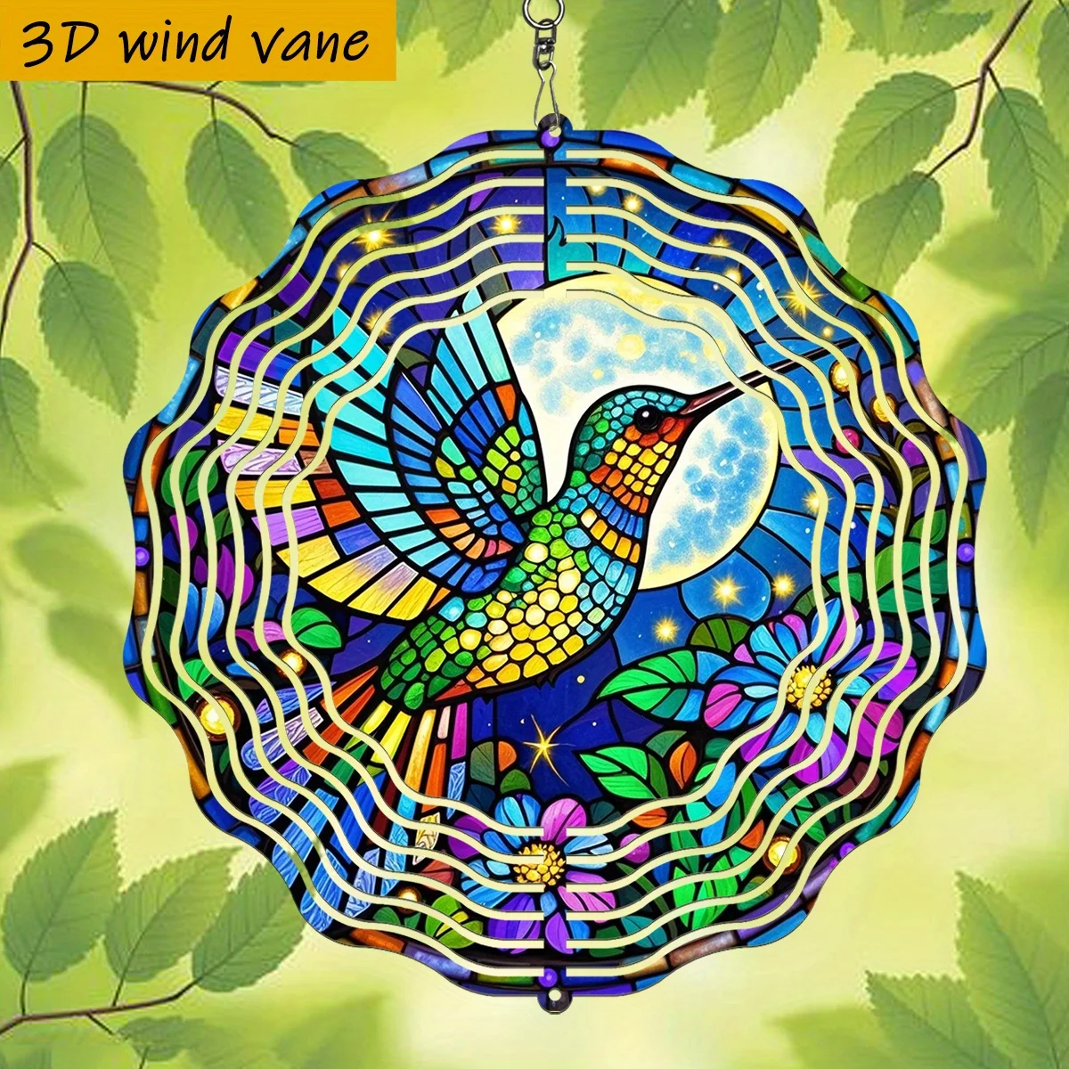1pc Color- Hummingbirds in Flight 3D Rotating Wind Spinner - Heavy-Duty Iron Hook, Spinning Motion Suitable for Christmas