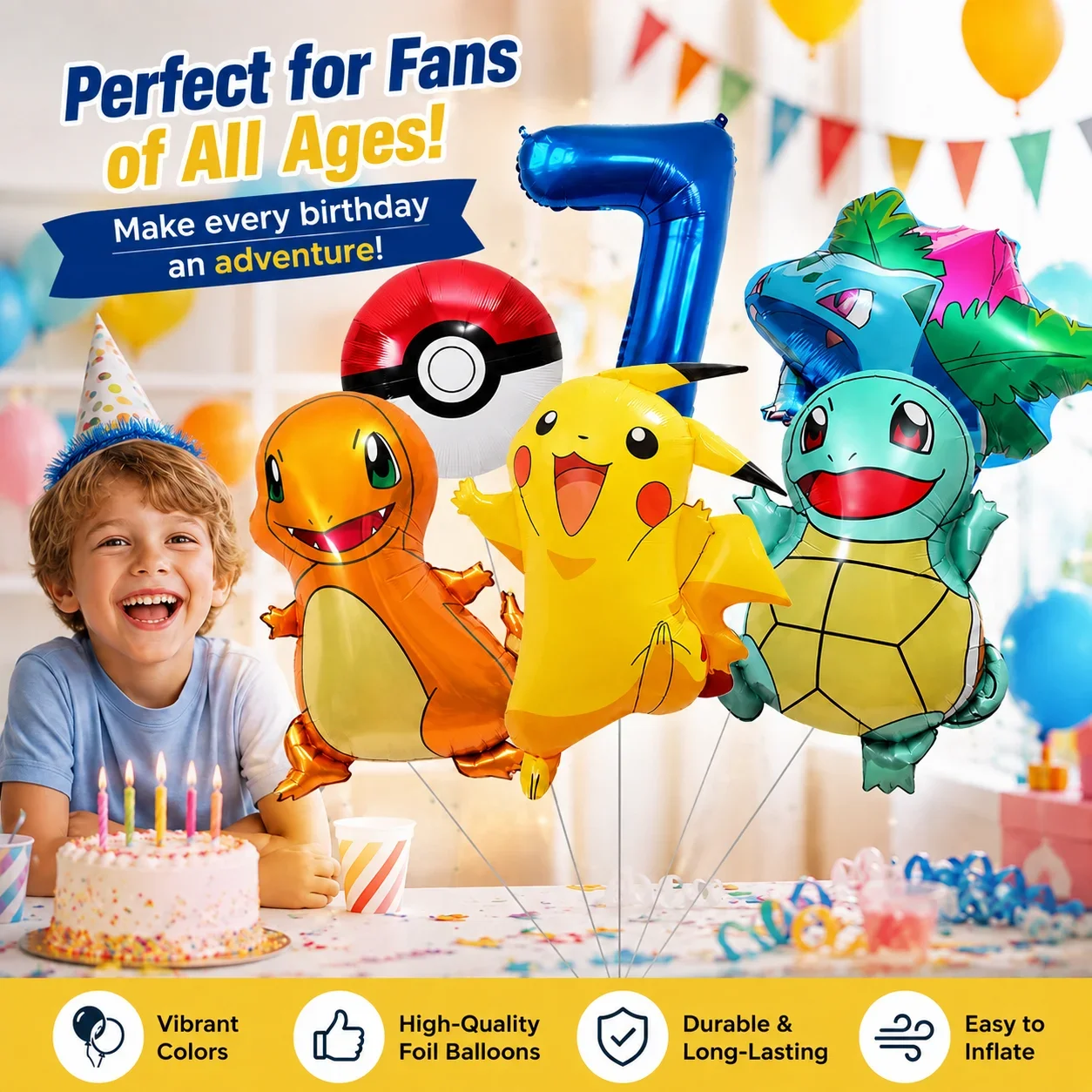 Birthday Backdrop Decor Supplies Cute Pikachu Themed Balloon Set Aluminum Foil Balloons for Kid Celebration Party