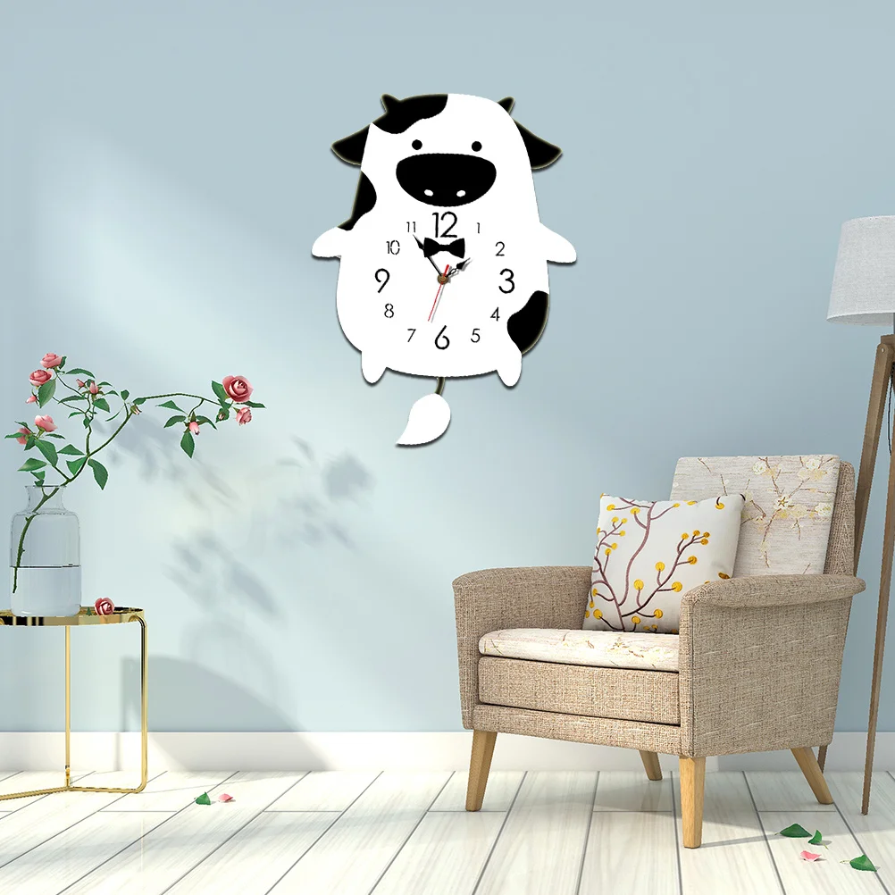 

Children's Room Silent Cartoon Cow Shape Wall Clock Black White Household Bedroom Living Room Hanging Decorative Silent Clock