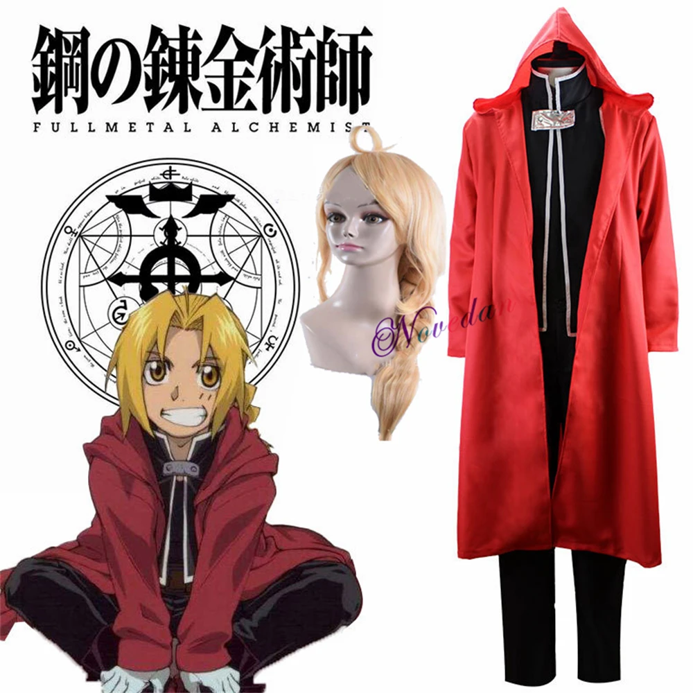 Anime Cos Fullmetal Alchemist Cosplay Edward Elric Cosplay Outfit Red Coat Halloween Women Men Uniform Wig Cosplay Costume