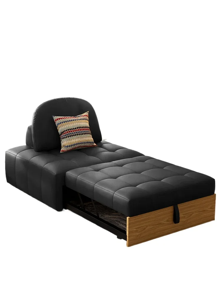 

Puff telescopic sofa vintage leather single bed Japanese living room small apartment cream style pull-out dual-purpose