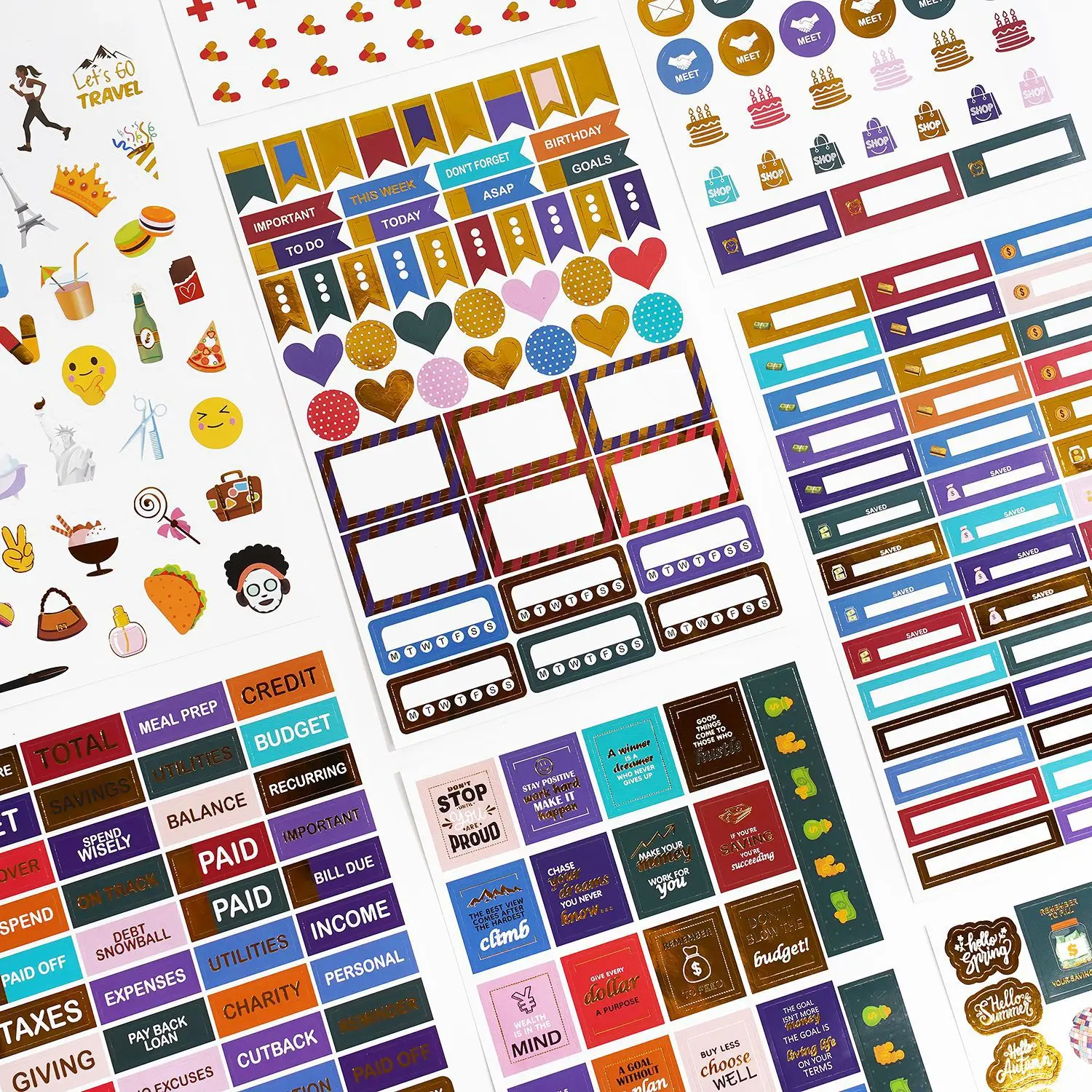 Planner Weekly Budget - 422Pcs Stiker Planner Foil Emas Tema