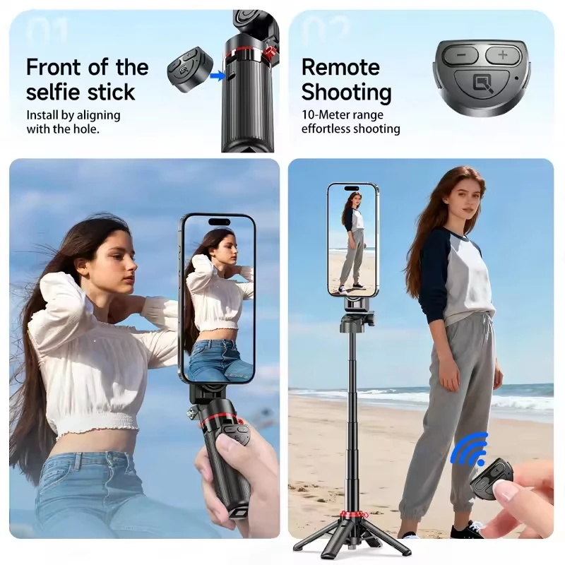 Mini Trípode para Selfies con Soporte Magnético para Teléfono, Palo Extensible, Control Remoto Inalámbrico, Mini Portátil