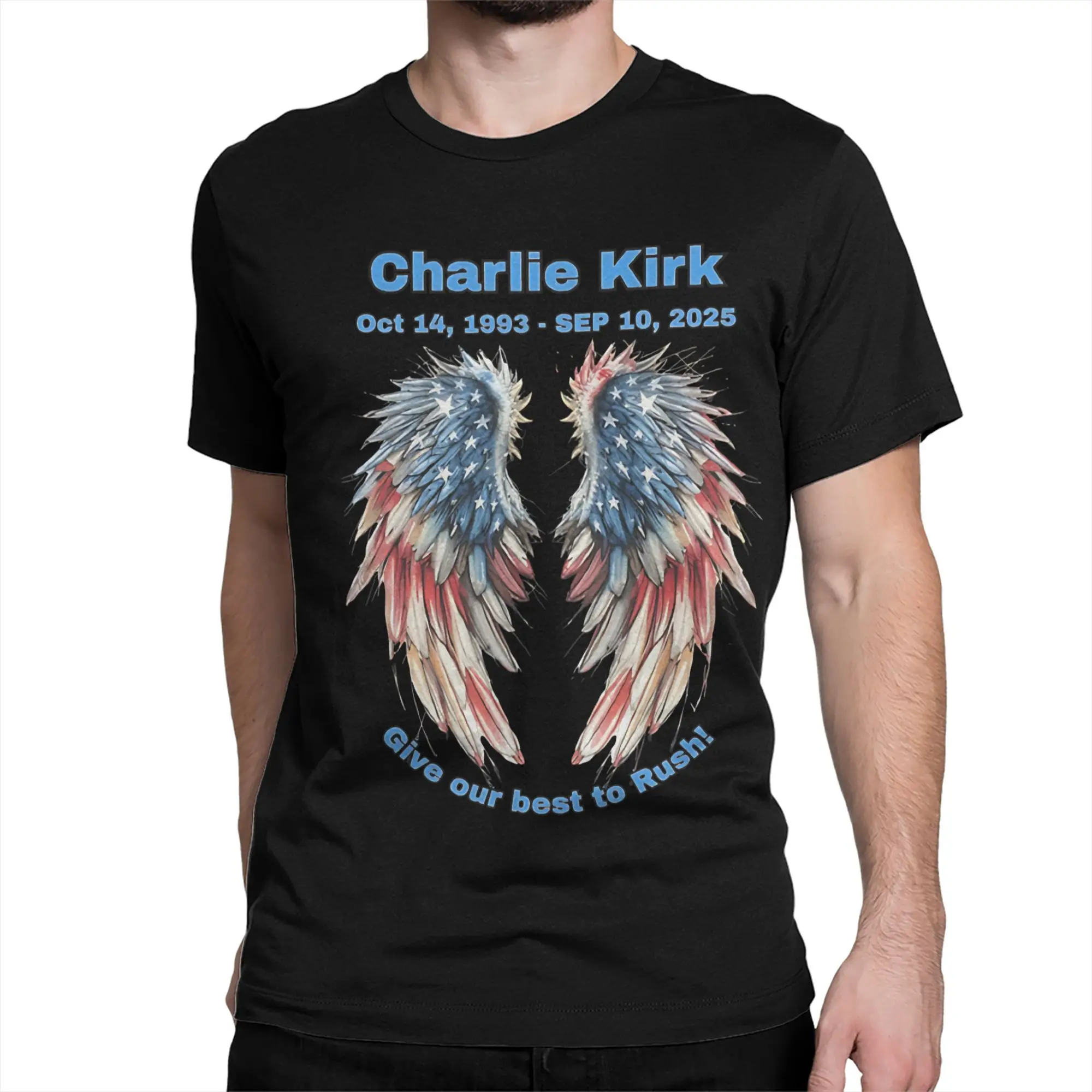 Charlie Kirk Asas RIP Camisetas Homens Mulheres Algodão Vintage Camiseta Em Torno Do Pescoço Camiseta Manga Curta Roupas Plus Size