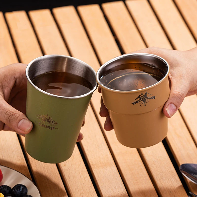 300/350ml Outdoor Camping 304 Stainless Steel Portable Cutlery Tea Coffee Beer Mugs Camping Mugs Stackable For Travel Hiking