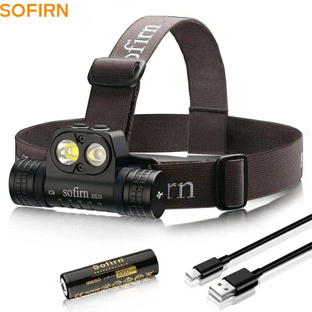 Sofirn HS20 USB C Rechargeable LED Headlamp 18650 Powerful 2700lm Light with Spotlight Floodlight Dual Switch Indicator