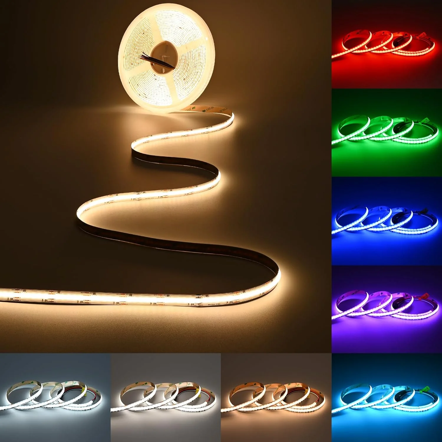 WS2811 840leds/m COB LED Strip RGB CCT High Brightness High Density Flexible Tape Ribbon 12mm RA90 Addressable Led Lights DC24V