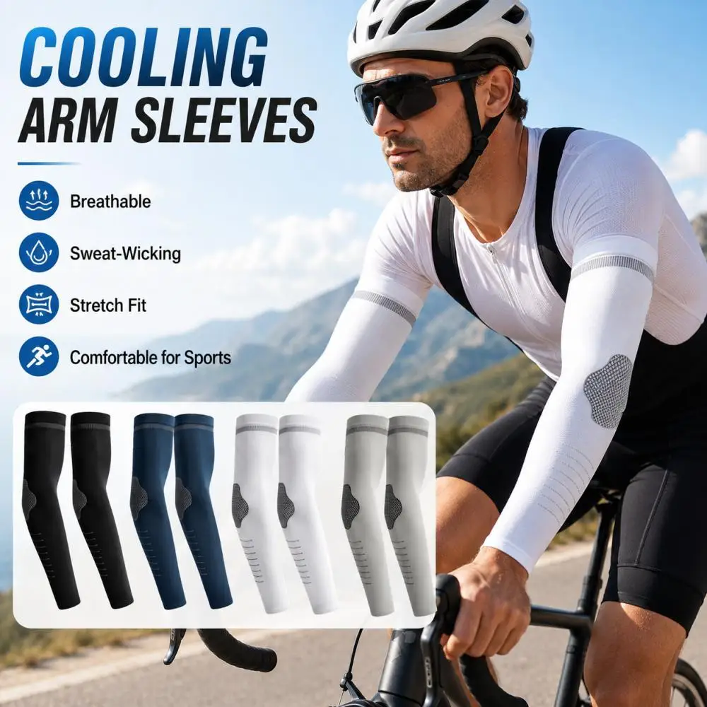 Cooling Arm Sleeves, Breathable Stretch Compression Sleeves, Sweat-Wicking Sports Arm Cover for Cycling Running