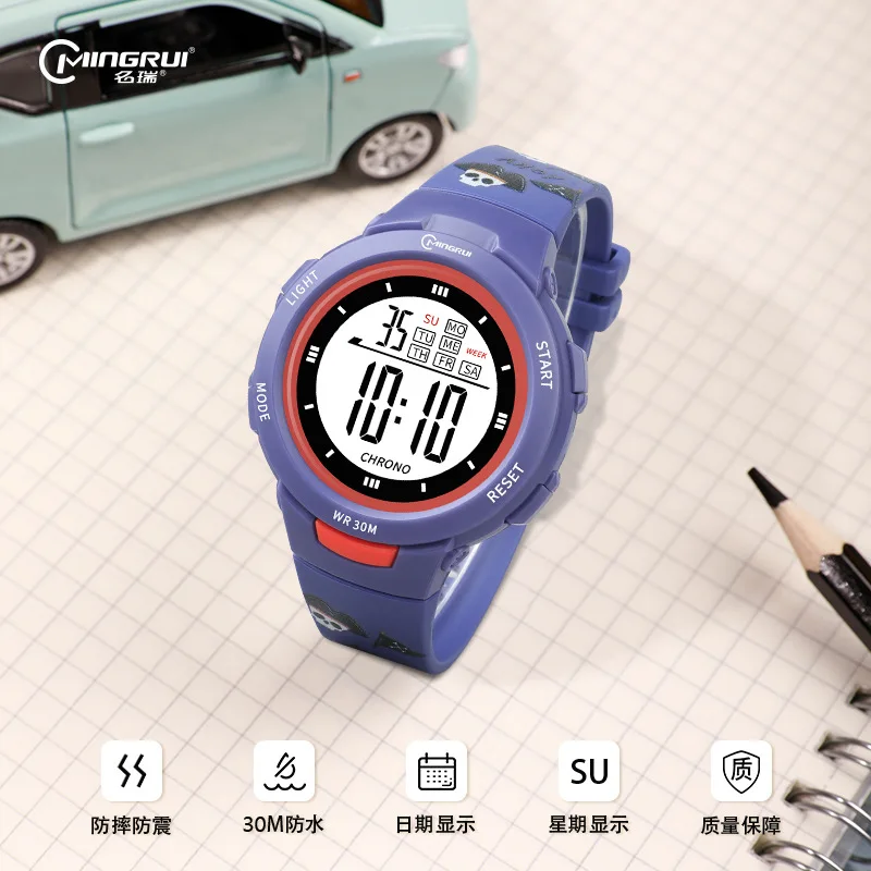 Relógio simples impressão esportes natação à prova dwaterproof água despertador led relógio eletrônico casual meninos crianças relógios