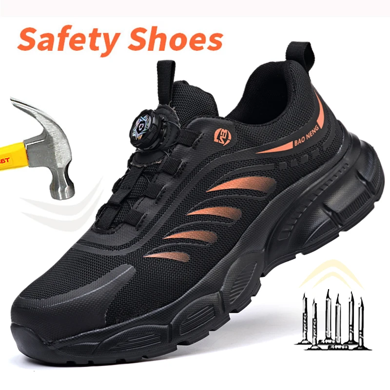 Rotary Buckle Work Sneakers Protective Shoes Safety Industrial Puncture-Proof Anti-smash  Men Steel Toe Shoes