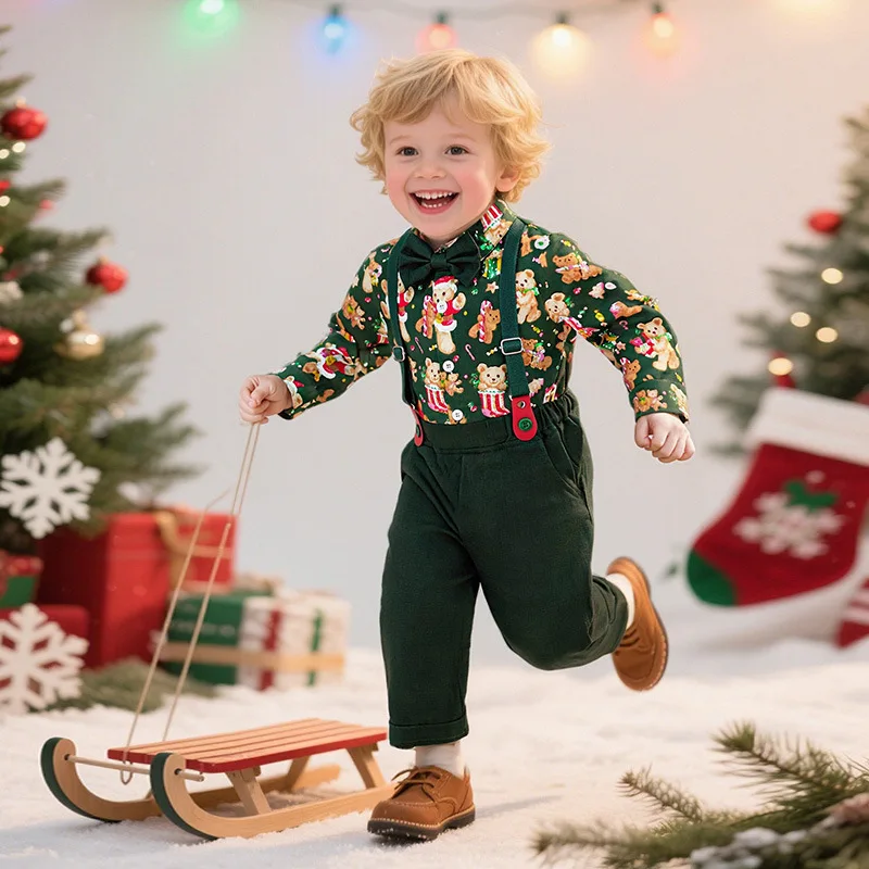 

Baby Boys 2PCS Gentleman Suit Christmas Outfit Xmas Party Holiday Formal Dress Wedding Birthday Pageboy Performance Clothes Set