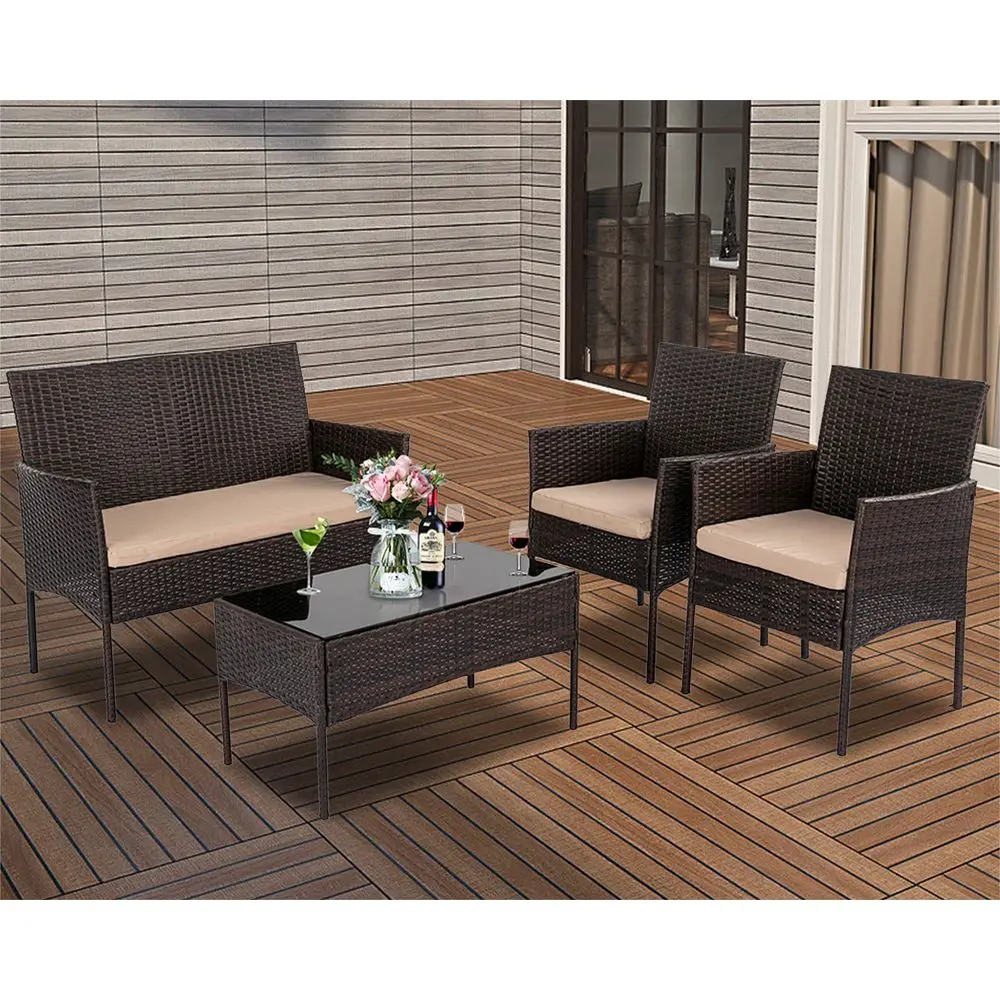 

Комплект для отдыха на открытом воздухе, 4-местный секционный диван из ротанга с плетеным столом и стульями, набор для бистро, для заднего двора, веранды, сада