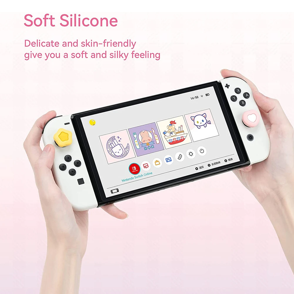 4pcs Cute Star and Heart Silicone Thumb Stick Grip Caps Compatible with Nintendo Switch OLED/Switch Lite/Switch Protective Cover