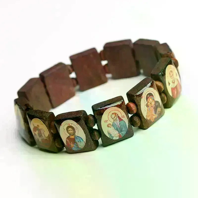 Natural Wooden Bracelet Jewelry Mary Faith Rosary Bracelet Religious Jewelry