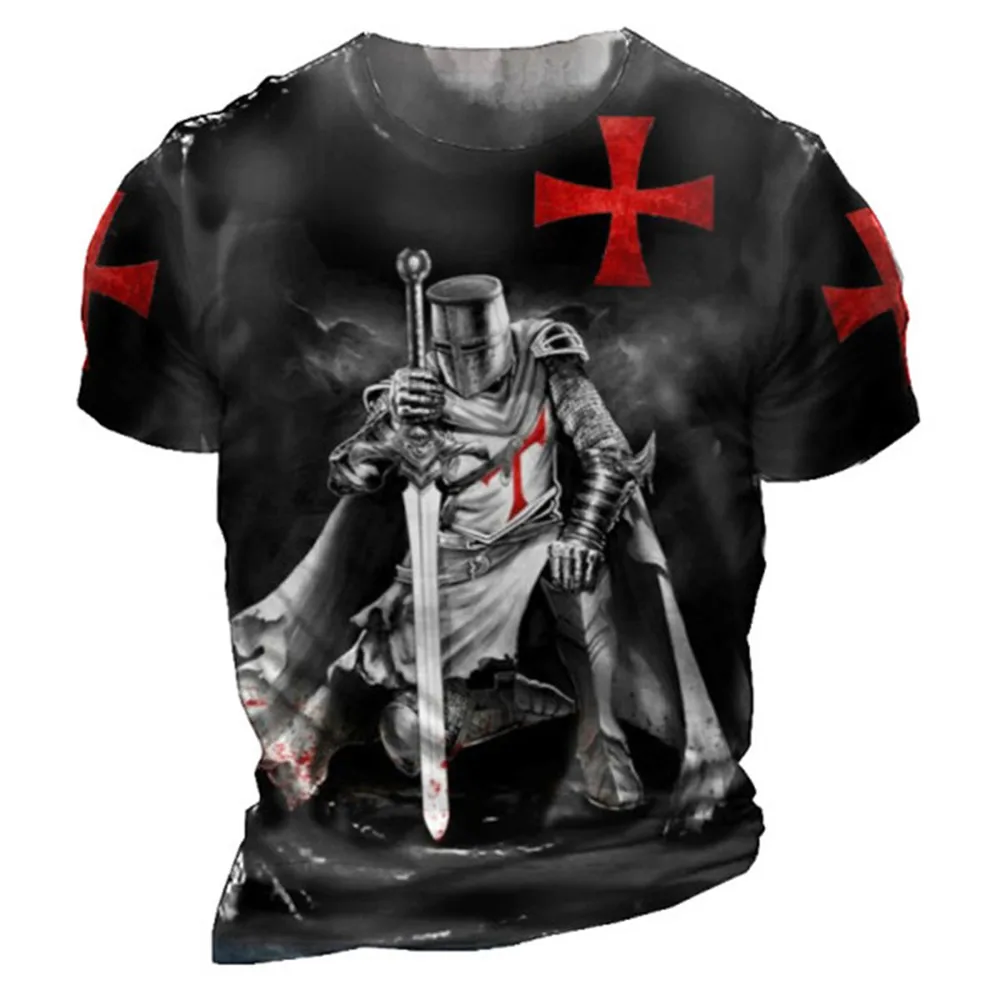 Vintage Men\'s T-shirts Knights Templar Print T Shirts For Men Summer Oversized Tops Short Sleeve Tees Casual O-Neck Men Clothing