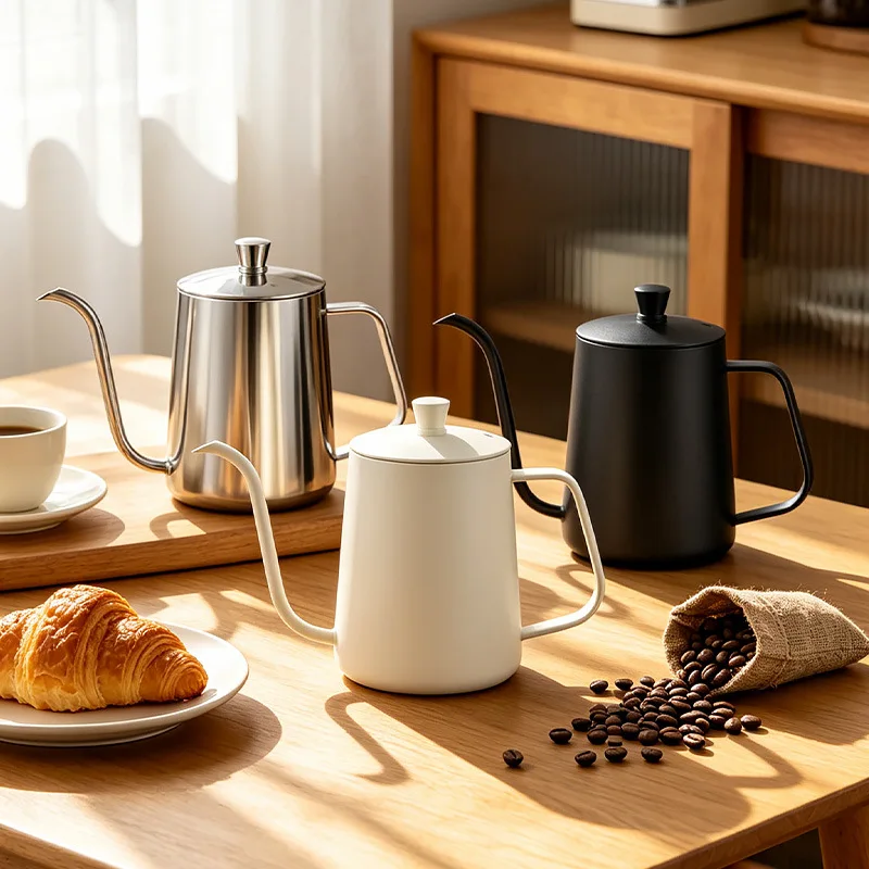 304 Stainless Steel Gooseneck Coffee Kettle Thin Long Spout Pour Over Pot Precise Water Control Portable for Outdoor Home Use