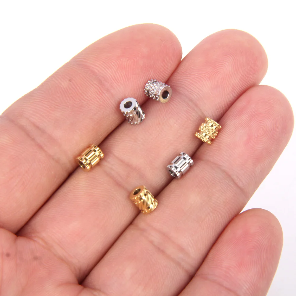 20PCS Gold Edelstahl Spacer Perlen Gerade diagonale Linien Mesh Muster Charms für Armband DIY Schmuck Machen Liefert – Detail 7
