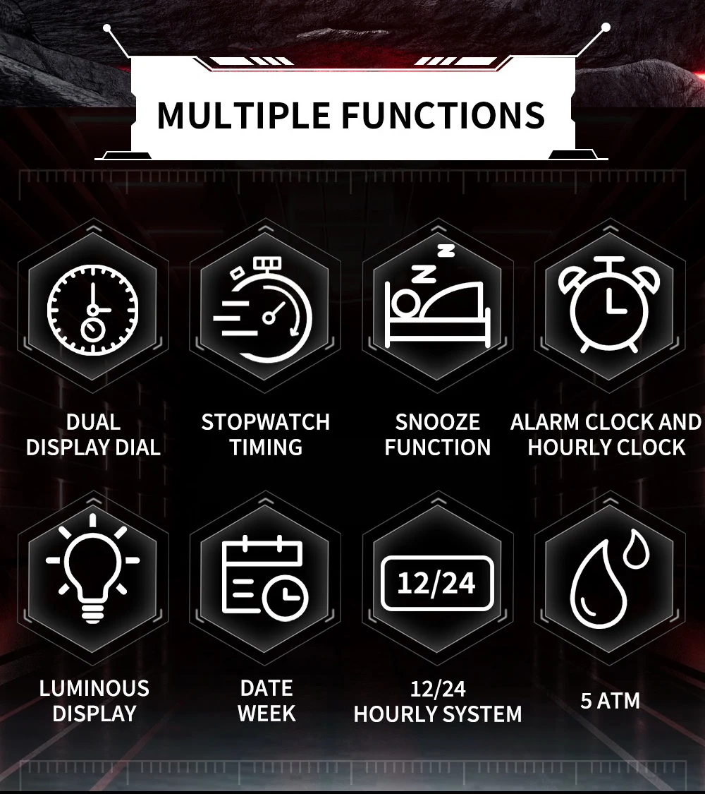 SANDA Large Dial Men's Electronic Watch Multi functional Waterproof Night Light LED Digital Calendar Men's Electronic Watch