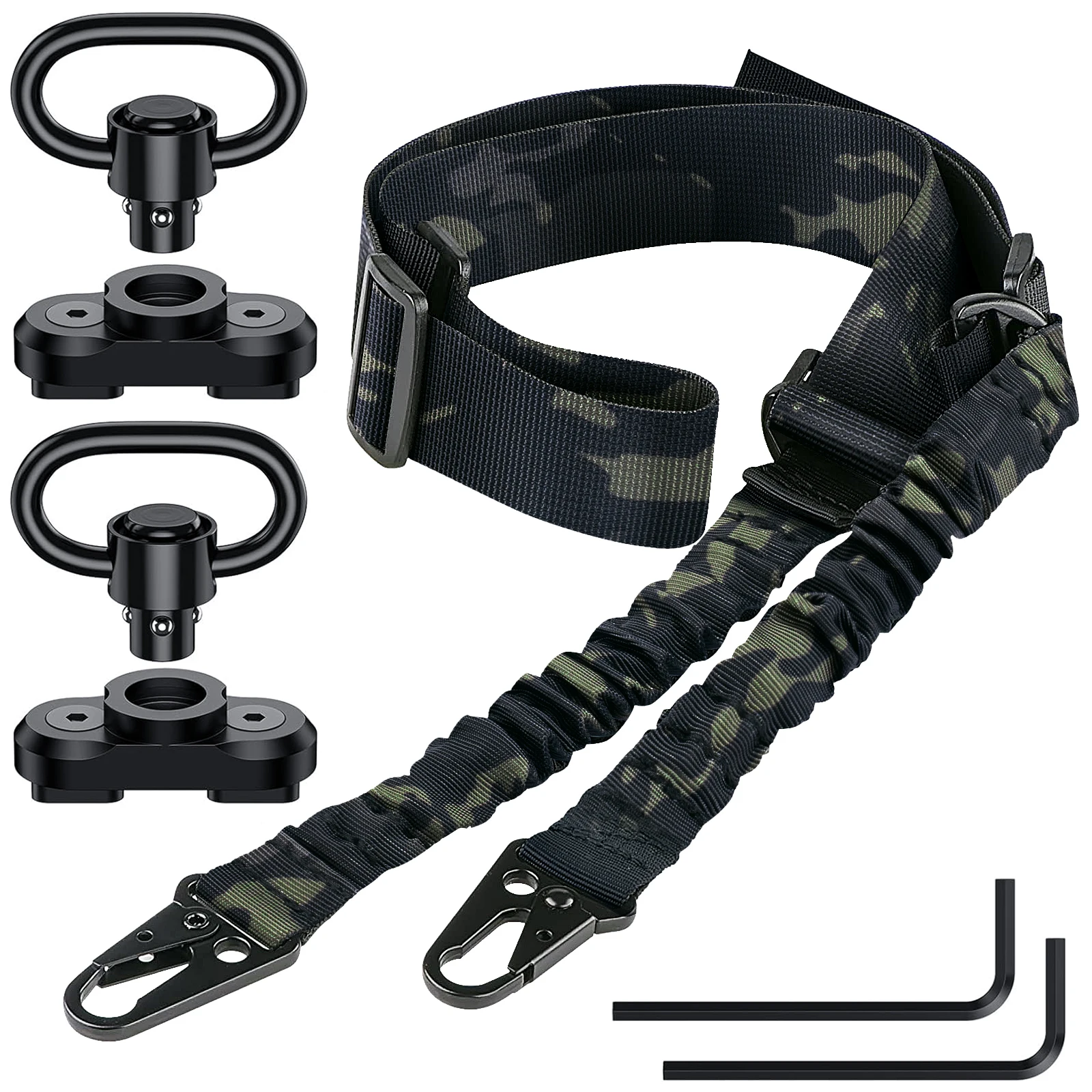 

Rifle black camouflage Sling Safety Belt Two Point Length Adjuster Traditional Metal Universe Hook 2 360° Mlok buckles