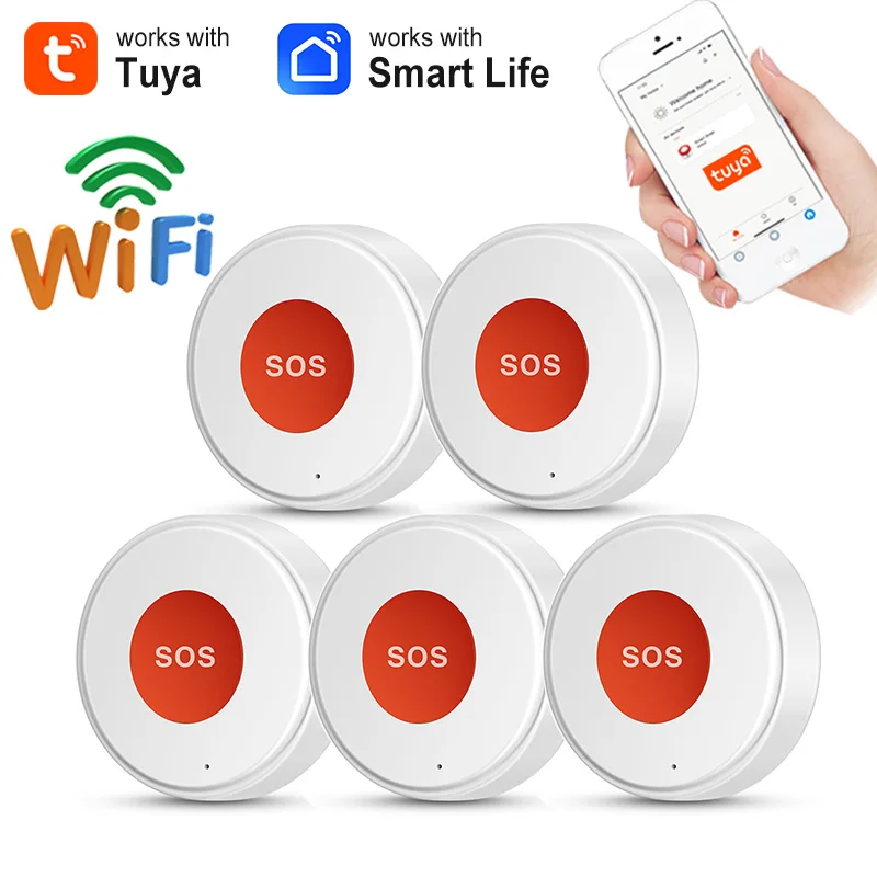 Tuya WiFi SOS زر مفتاح واحد جهاز إنذار أمان لاسلكي للطوارئ للأطفال المسنين سلامة المنزل تطبيق الحياة الذكية عن بعد